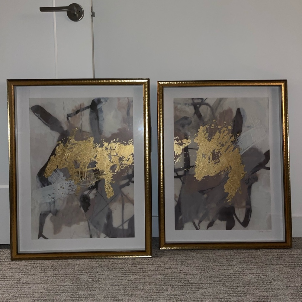 2 Abstract paintings; Gold frame included and glass cover